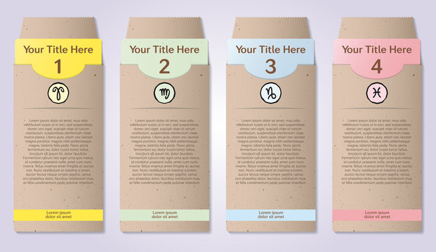 Four numbered craft paper envelopes for infographics
