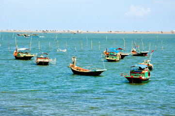 Fototapeta na wymiar Boats in fishing village, 