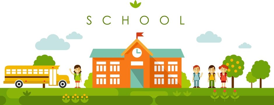 Seamless panoramic background with school building in flat style