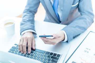 Fototapeta premium business, technology and internet concept - close up of man hand