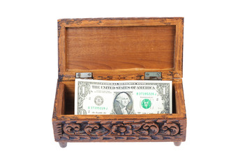 American dollar Banknote in wood box