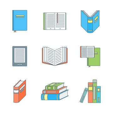 colored outline books icons set