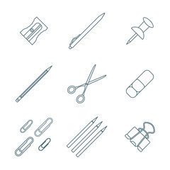 dark outline various stationery icons set