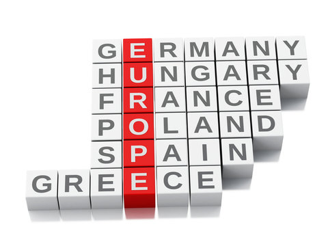 3d europe concept. Crossword with letters