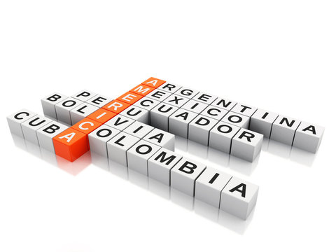 3d America  concept. Crossword with letters. Isolated white back