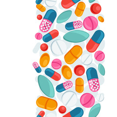 Medical seamless pattern with pills and capsules