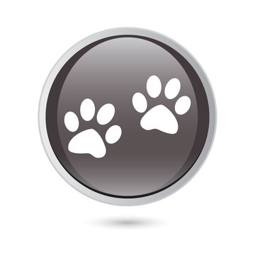 Paw sign icon. Dog pets steps symbol. black glossy button