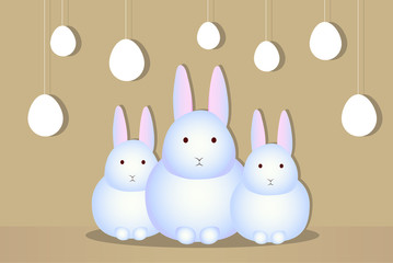 Three white rabbit silhouettes eggs