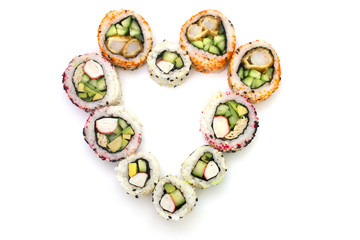 heart of the rolls on top on a white background isolated