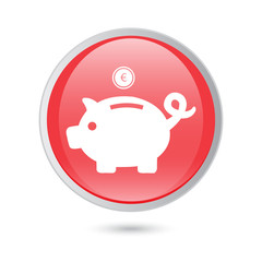 Piggy bank - saving money. red glossy button