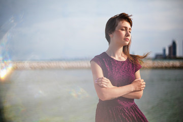 beautiful girl on the beach alone