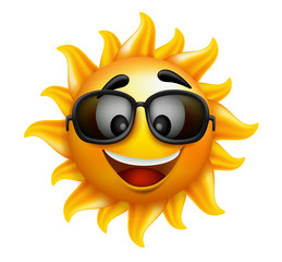 Naklejka premium Summer Sun Face with sunglasses and Happy Smile