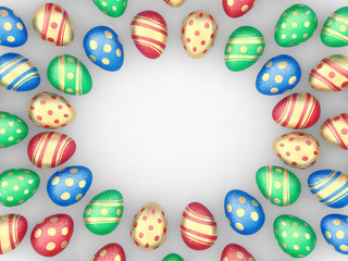 Decorated easter eggs frame on white , copyspace