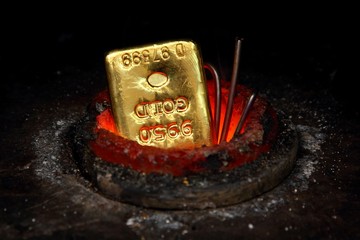 Melting Gold Bar in Furnace