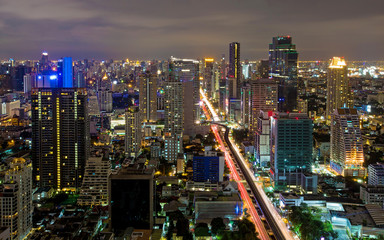 Fototapeta premium Bangkok Road night bird eyes view