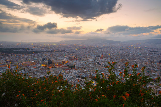 City of Athens as seen from Lycabettus Hill, Greece.