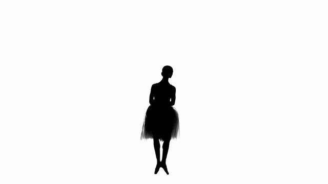 Ballerina making dance trick, entrechat, on white background