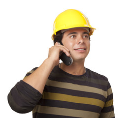 Handsome Hispanic Contractor with Hard Hat on White