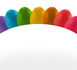 colorful eggs and white curve paper banner easter text