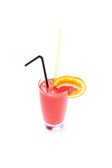 Glass of grapefruit juice isolated on white