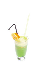 Fresh kiwi smoothie in glass isolated on white