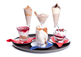 tasty dessert glass cup with fruits and chocolate