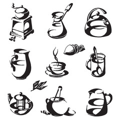 coffee and tea on a white background. icons, symbols