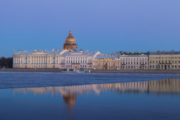 English Embankment and Saint Isaac's Cathedral, St. Petersburg a