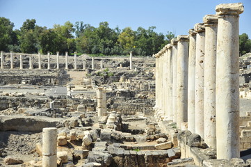 Stone columns in the Bet She'an National Park, Israel