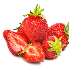 Ripe strawberries with leaves