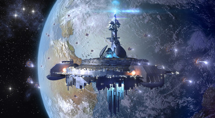 Alien UFO mothership near Earth © 3000ad