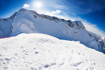 Russian winter landscape of Caucasus mountains