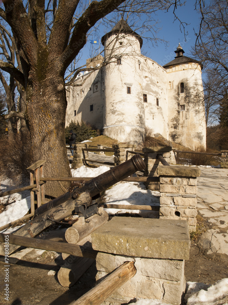 Sticker niedzica, poland 2015 february 21: niedzica castle at czorsztyn