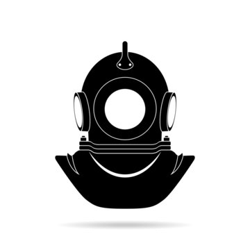 Diver helmet, black silhouette on a white background