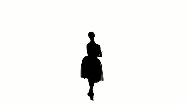 Pretty ballerina making dance trick, entrechat, on white