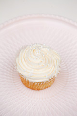 Vanilla Cupcake on a Pink Plate