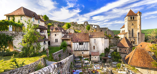 Saint-Cirq-Lapopie -one of the most beautiful villages of France - obrazy, fototapety, plakaty