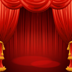 Red curtains. Theater scene. Vector illustration