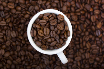 Зерна кофе в белой чашке