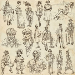 fashion between the years 1870-1970, drawings