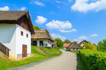 Fototapeta na wymiar Road in a village with cottage houses, Burgenland, Austria