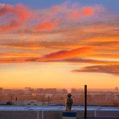 Fototapeta premium Chimney at sunrise in Paterna Valencia Spain