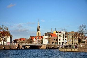 Fototapeta premium Cityscape of Delft with canal and historic houses