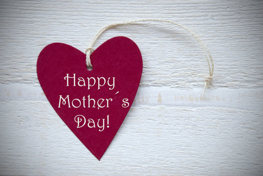 Red Heart Label With Happy Mothers Day