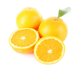 Naklejka na ściany i meble Ripe tangerines and oranges with leaves isolated on white