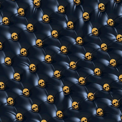 Polster Leder schwarz , Totenköpfe gold, Militärperspektive