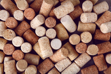 Many wine corks, macro view