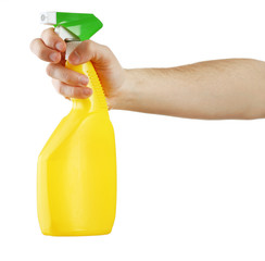 Male hand with sprayer isolated on white background