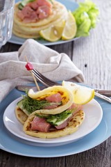 Scandinavian potato pancakes with salmon