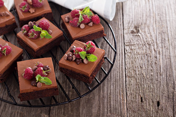 Chocolate mousse brownies with raspberry